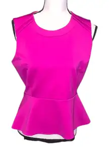 Worthington Sleeveless Top Ruffle Blouse Fuchsia Size PL Snap Button Keyhole