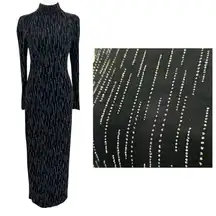 Roberta High Neck Long Sleeve Long Embellishments Black Gown Dress Size Medium