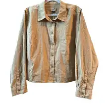 Universal Thread shirt cotton linen blend xxl cropped fit tan khaki pocket front