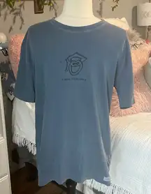 Life is Good Tee Graduate Short Sleeve Shirt Blue Cotton Womens Men Small