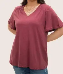 NWT! Burgundy ruffle sleeve V-neck top size 30 or 6X