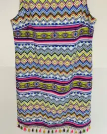 Madison Leigh 16 Sleeveless Shift Dress Zig Zag Chevron Bright Tassel Whimsygoth