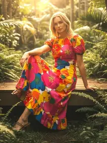 Vintage Malihini Designer’s Collection Hawaiian POP Floral Hostess Maxi Dress M