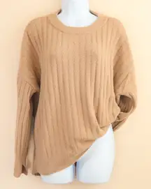 Aerie Buttercream Ribbed Crew Sweater‎ Tan Textured Knit Pullover Women's Small