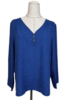 Market & Spruce Womens Blue Polka Dot Long Sleeve Button Front Blouse Top M