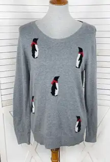Westport 1962 Rhinestone Penguins Sweater Grey Medium Lightweight Crewneck
