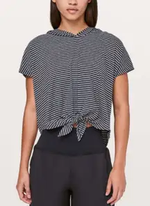 Lululemon Knot Gonna Fly Hoodie Striped Gray Tie Front Short Sleeve shirt 8