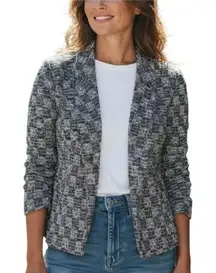 Shelby & Palmer Black White Tweed Open Front Blazer SMALL Jacket Career Washable
