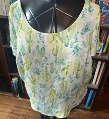 Torrid 00 watercolor cactus southwest boho semi Sheer top