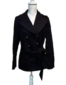 J Crew Womens Size 6 Melton Wool‎ Pea Coat Navy Blue Stadium Jacket Belted