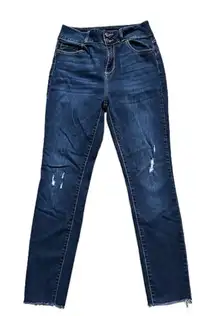 Cello High Rise Skinny Jeans Frayed Hem Lightly Distressed Size 9 Dark Blue