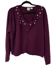 Vintage‎ Field Gear Floral Trim Cashmere Angora Blend Sweater