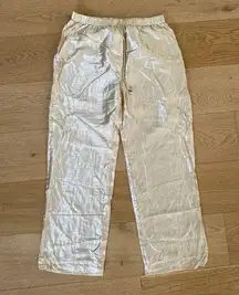 Nanushka - Crinkled Satin Wide Leg Pants in Champagne Gold