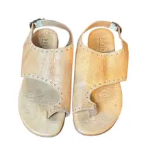Bed Stu Women's Sandals Vtg Leather Open‎ Toe Flat Slip On Ankle Strap Tan Sz. 7