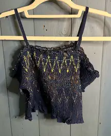 Blush Navy Blue Smocked Crop Top | Medium