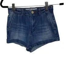 Indigo Rein High Rise Pleated Denim Shorts Shortie‎ Size 0 Waist 24