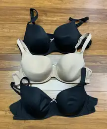 CACIQUE Balconette Lightly Lined Bra Size 38C Black Beige Set of 3 Underwire