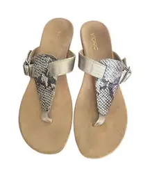 Vionic Snake Skin Leather Alanis Thong Wedge Sandals Tan Size UK 9. US 11