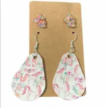 Floral Unicorn Statements Earrings Pair Set Studs And Dangles Vegan Leather