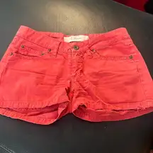 Zara red distressed denim shorts