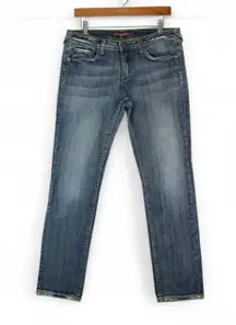 Vigoss Jeans Womens 9 Blue Straight Stretch Denim Mid Rise Contrast Stitch Y2K