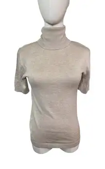 Mango NWT Committed Beige Turtleneck Short Sleeve Sweater Top Women's Medium