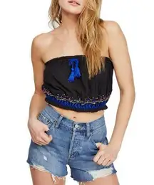 Free People NEW  No More Tiers Tube Top Embroidered Beaded Tassel Tie Womens M