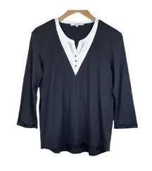 Gerard Darel black pleated V neck long sleeve blouse