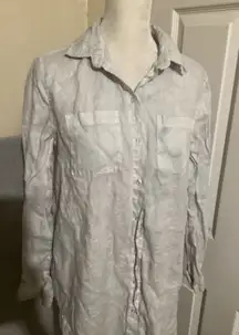 Saks Fifth Avenue Linen Button Down Shirt Dress Long Sleeve Gray Size M