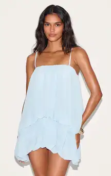 Light Blue Chiffon Ruched Strappy Puffball Dress