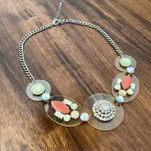 Francesca’s Pink Toned Chain Link Plastic Backed Statement Necklace Shiny EUC