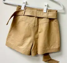 Intermix Leather High Waisted Patch Pocket Belted Short Camel Women's Size 00