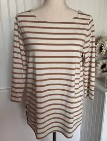 Cream & Taupe Boat Neck boat 3/4 Sleeves Top