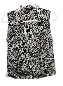 Bebe Womens Tops Size S Leopard‎ Print Chiffon Twist Front Deep V-Neck