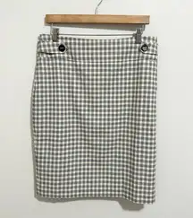 Windowpane Button Pencil Skirt