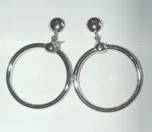 Coro Vintage Silver Tone Round Hoop Retro Boho Clip On Earrings