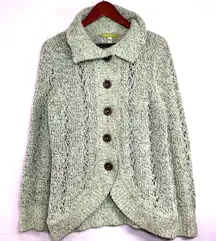 Sigrid Olsen M Green Pastel Buttoned Sweater Cardigan Slouchy Knit Cutouts