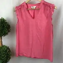 Boden Pink Ruffle Short Sleeve V Neck Blouse Top 8