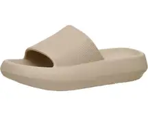 CUSHIONAIRE Khaki Feather Platform Recovery Cloud Slide Sandals - US 7