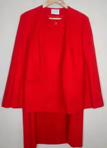 Vintage Pendleton Red Suit Set Women's 100% Wool Skirt Blazer 80s USA