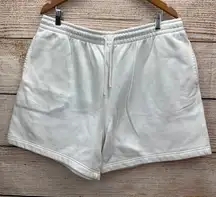 LCKR White Fleece Sweat Shorts XXL XXLTG Drawstring Pockets Athleisure Comfort