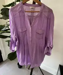 Christopher & Banks Christopher Banks Lavender Colored Blouse Peasant Smocked Top Button Up