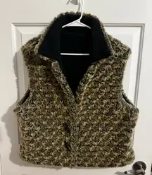 Fjallraven Fjall Bison Vest Reversible Faux Fur Fleece Toggle Tan Black XL