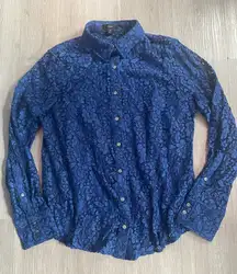 J. Crew Classic-Fit Lace Button-Up Blue Floral Size 10