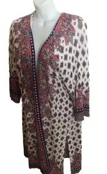 Chico’s Mixed Print Long Cardigan Size M/1 Boho Bohemian Printed Festival Fall