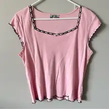 VTG Y2K 2000s Women's Nine & Co Tshirt Top Black Pink Lace Lettuce Hem