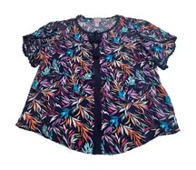 Chicos Woman’s Cotton Tassel‎ Blue Purple Orange Floral Summer Top Size 1