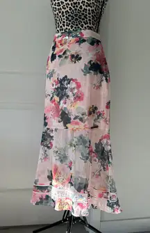 NWT  print ankle crop maxi skirt pink floral