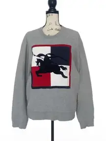 Burberry Grey Sweatshirt Large Logo Equestrian Knight Graphic 100% Cotton