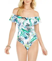 New. La Blanca floral ruffle off shoulder swimsuit. Size 16